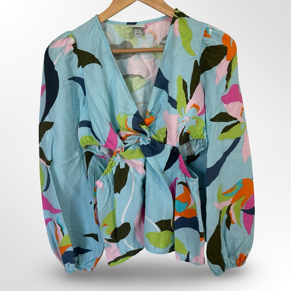 A New Day V Neck Cutout Top Flowy Resort Wear Summer Blouse Women’s Size S